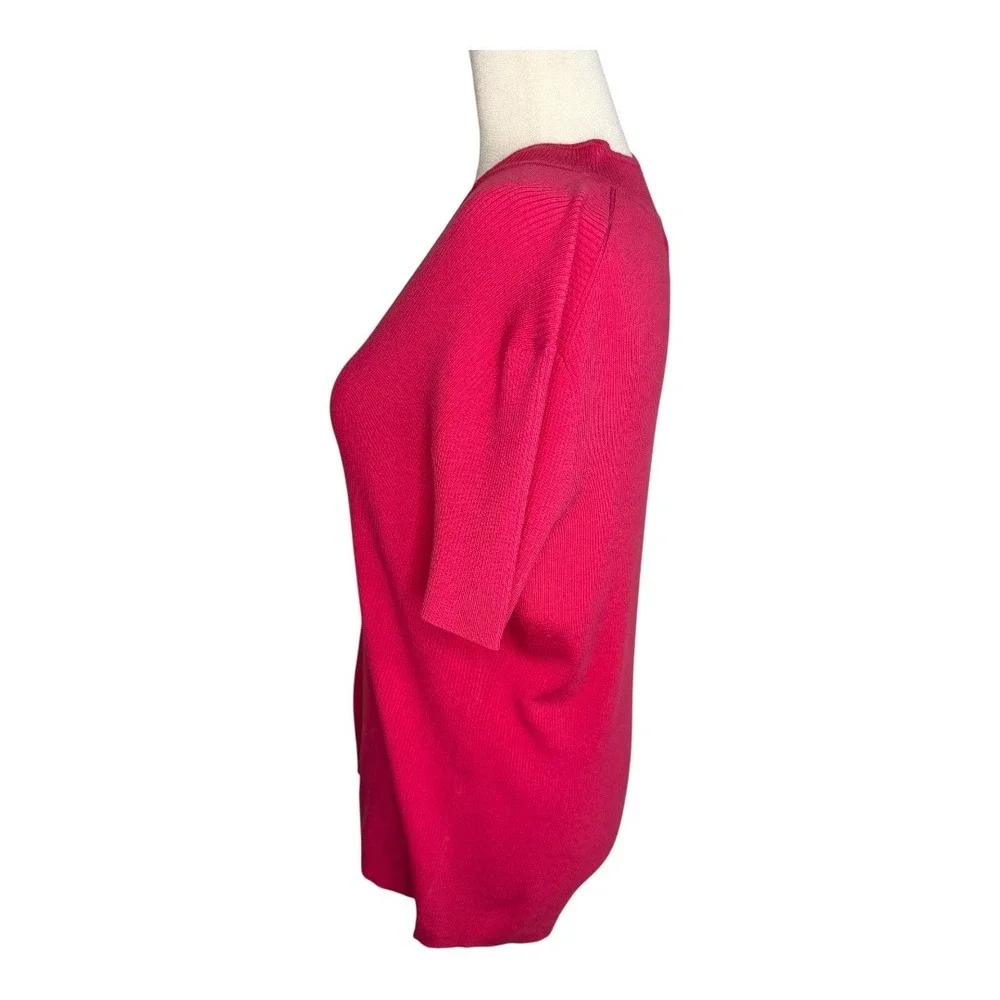 Evie Ribbed Knit Top Womens Medium Short Sleeve Pink‎ Silk Blend Casual NWT